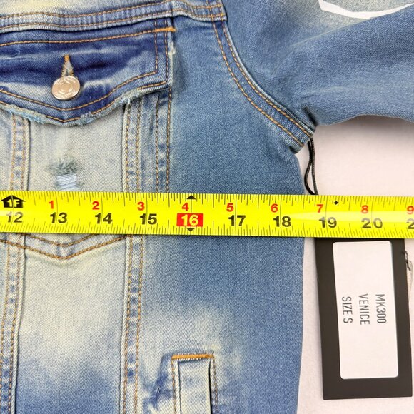 Mackeen Men's Venice Rhinestones Blue Denim Jacket Small Distressed Thunder NWT - Picture 10 of 12